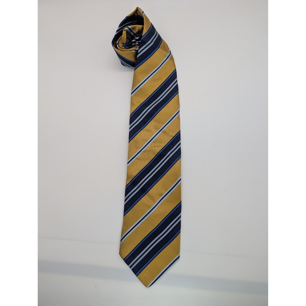 Roberto‎ Villini Couture Silk Tie Gold Navy Light Blue Striped Handmade Italy 4"